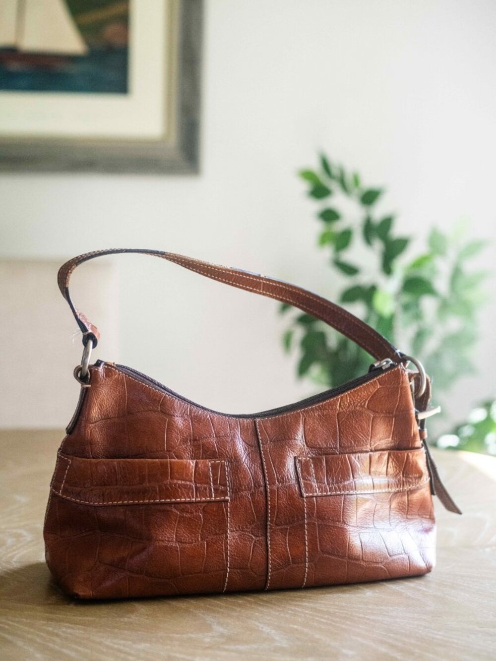Vintage Y2K Fossil 75082 Large Brown Leather Purse Shoulder Handbag - Picture 3 of 9